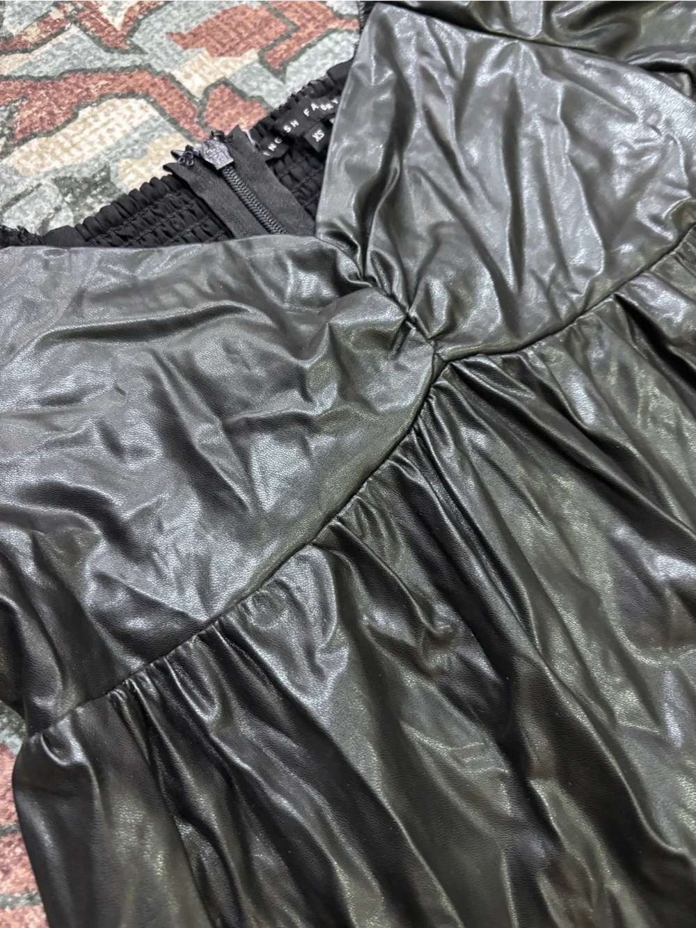 English Factory Black Faux-Leather Puff-Sleeve Joggers